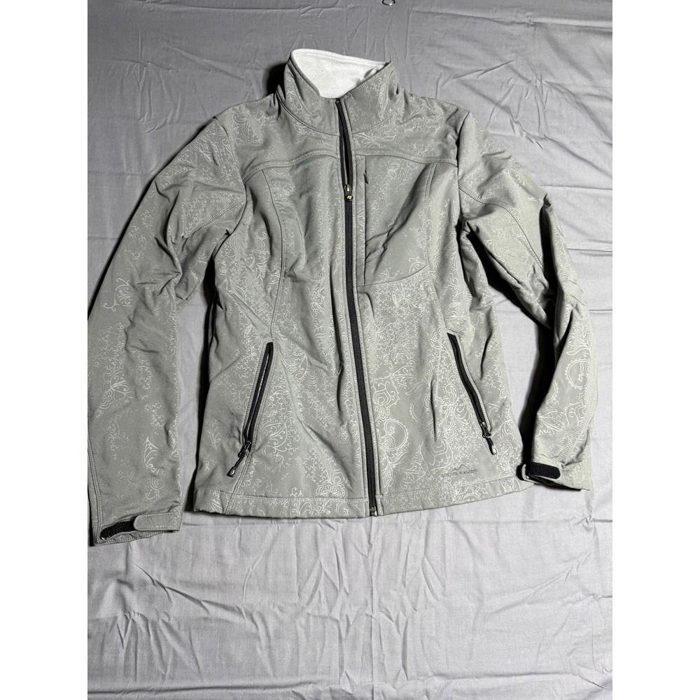 Eddie Bauer Softshell Jacket Womens Medium Grey Good Paisley Floral Full Zip